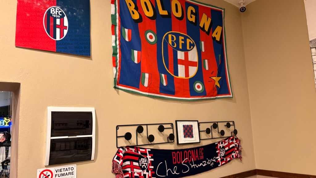 Bologna flags in the pub pre-match