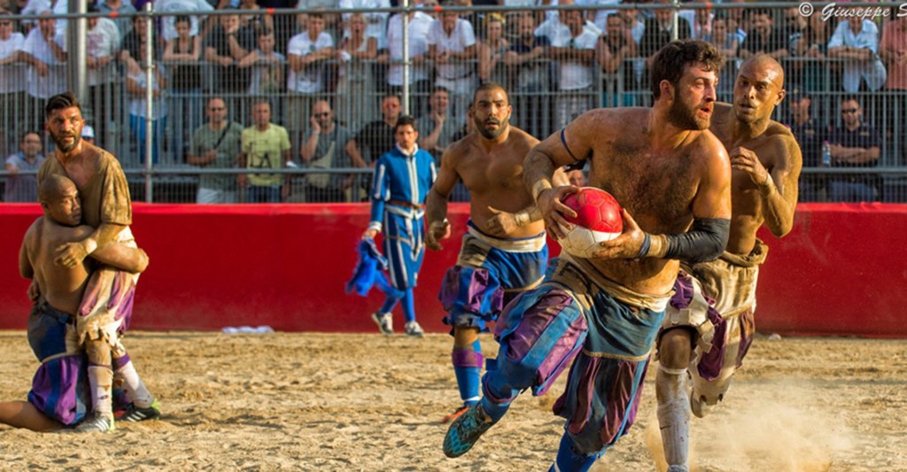 Locals in Florence play a game of Calcio Storico Fiorentino.
