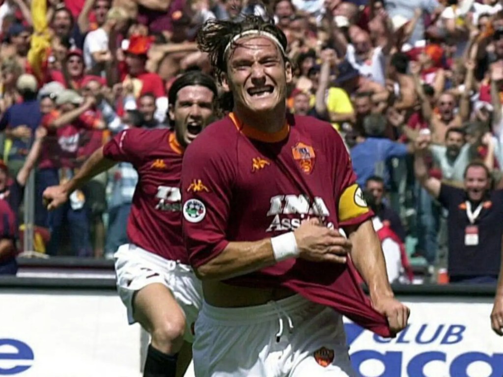 Francesco Totti celebrating his Scudetto securing goal in 2001