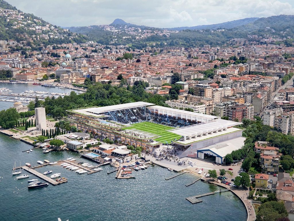 The renders of the new stadium Como wish to build at the edge of Lake Como in Italy