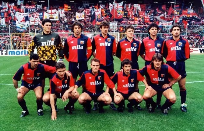 Genoa lining up in 1991-92 season with one of the great classic Serie A kits