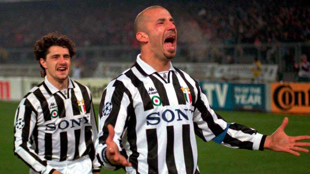 Gianluca Vialli celebrates scoring on Juventus' way to winning the Champions League in 1996