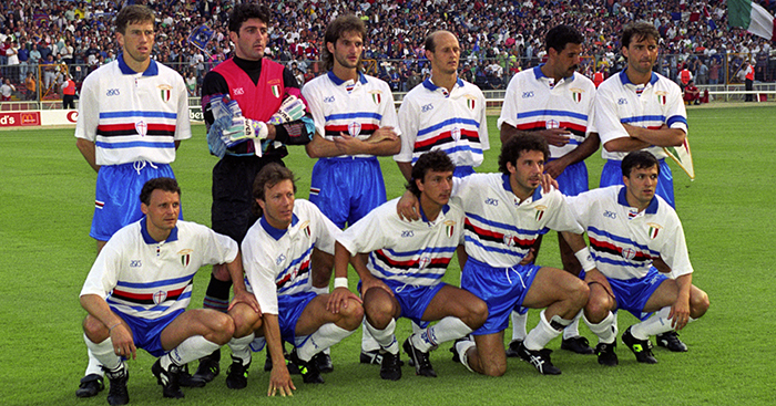 Sampdoria line up before the 1992 European Cup final at Wembley against Barcelona.